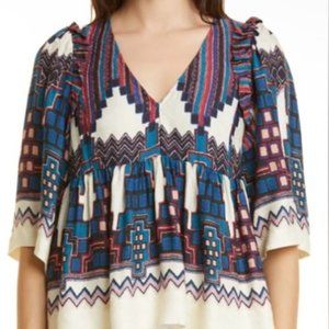 BA&SH MARRY TOP BLUE SYMMETRIC PRINT Women's Size 2